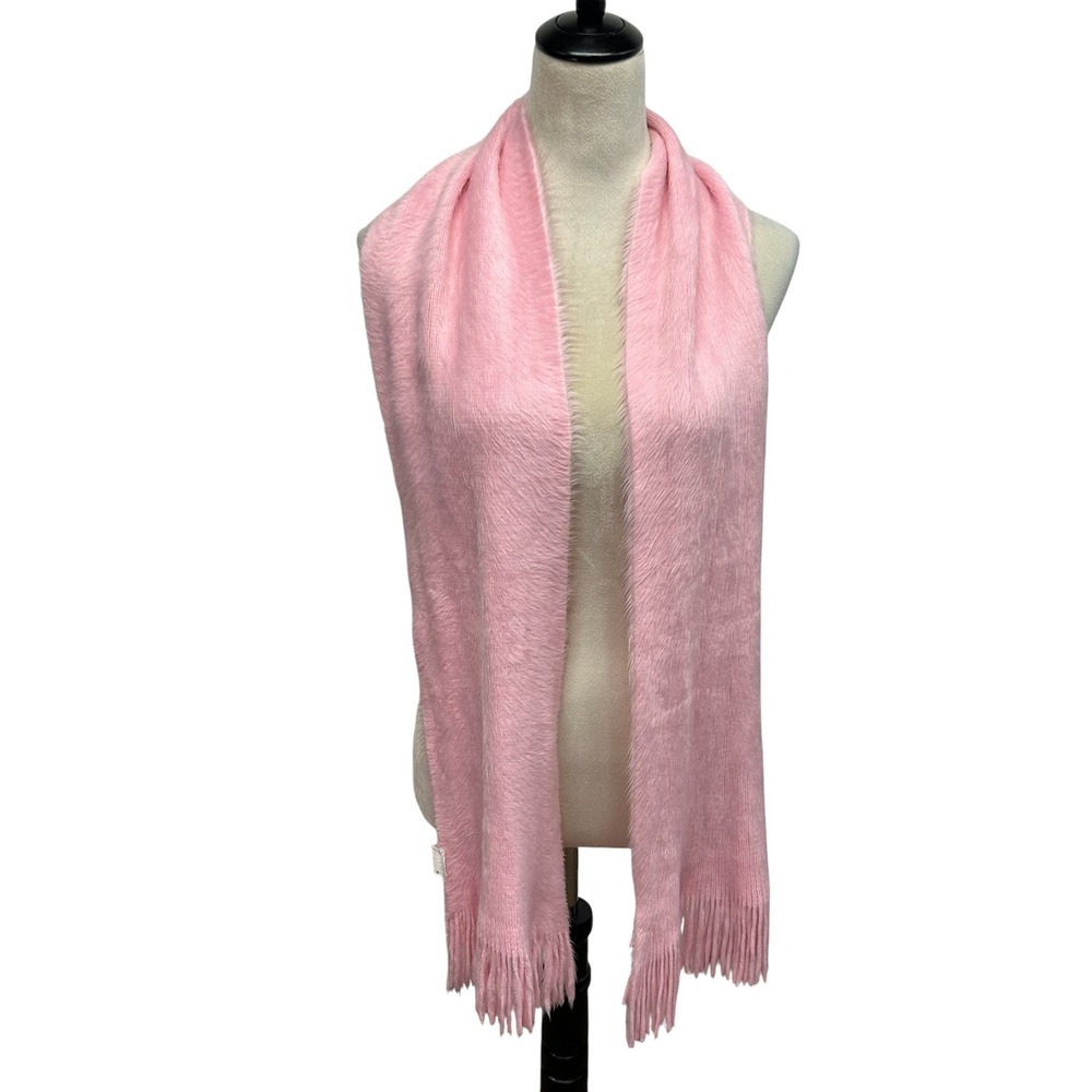 Soft Girl Fuzzy Knit Pink Fringe Shawl Wrap Scarf GAP RN Coquette‎ Cozy